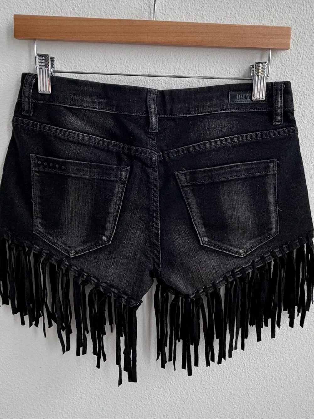 NWT BLANKNYC Black Fringe Denim Shorts Size 25 Festival Boho Western